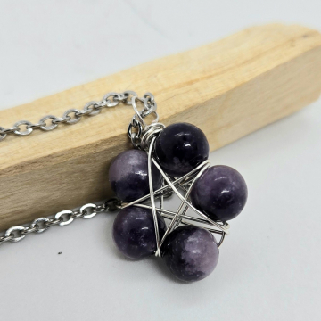 Lepidolite Star Gemstone Wirewrapped Necklace