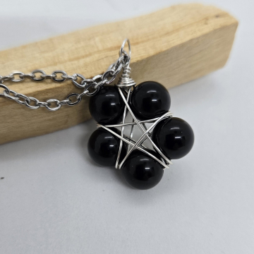 Black Tourmaline Star Gemstone Wirewrapped Necklace
