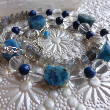 Speak Your Truth Gemstone Necklace Blue Apatite, Crystal Quartz, Lapis/Malachite, and Labradorite